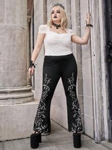 ROMWE Goth Plus Ruched Backless Lace Top - White - View 3