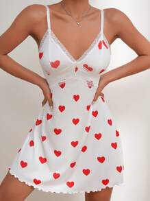 Váy ngủ & áo ngủ Nữ Tương phản ren Xù nhỏ Tim - trắng - Xem 5