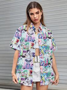 SWAVVY 1件寬鬆版型印花衬衫 - 彩色 - 查看 8