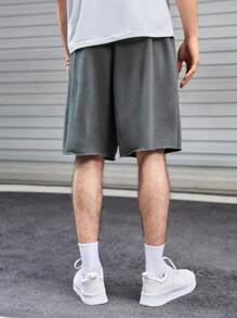 Manfinity RebelGame 1 pieza Shorts de cintura con cordón desgarro - Gris Oscuro - Ver 2
