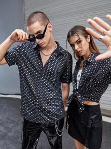 SWAVVY 1pc Contrast Sequin Shirt - Black - View 1