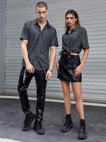 SWAVVY 1pc Contrast Sequin Shirt - Black - View 7