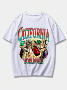 ROMWE MEN Street Life Hombres Camiseta con estampado de letra - Blanco - Ver 1