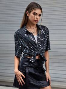 SWAVVY 1pc Contrast Sequin Shirt - Black - View 5