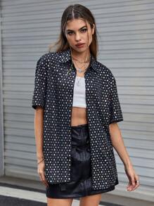 SWAVVY 1pc Contrast Sequin Shirt - Black - View 8