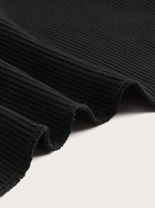 ROMWE 素色荷葉邊吊帶上衣 - 黑色 - 查看 3