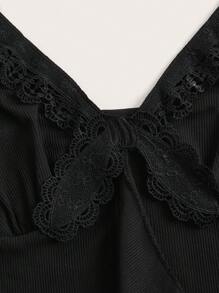 ROMWE 素色荷葉邊吊帶上衣 - 黑色 - 查看 4