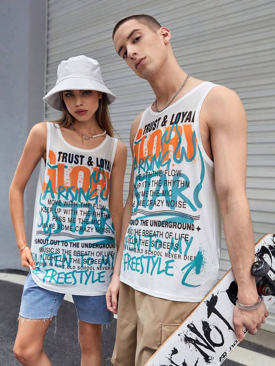 SWAVVY 1pc Slogan Graphic Tank Top - White - View 1