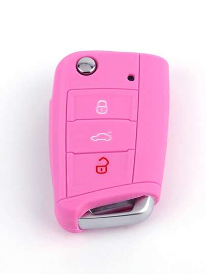 1 pieza Funda protectora de silicona rosa para llave de coche, resistente a los golpes, adecuada para VW Polo Golf 7 Tiguan, para SEAT Ateca León Ibiza, para Skoda Fabia Kodiaq Karoq