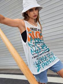SWAVVY 1pc Slogan Graphic Tank Top - White - View 7