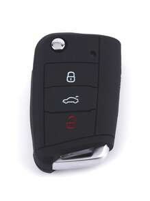 1pc Black Silicone Car Key Protective Cover For VW Polo Golf 7 Tiguan, For SEAT Ateca Leon Ibiza, For Skoda Fabia Kodiaq Karoq, Shockproof - Black - View 1