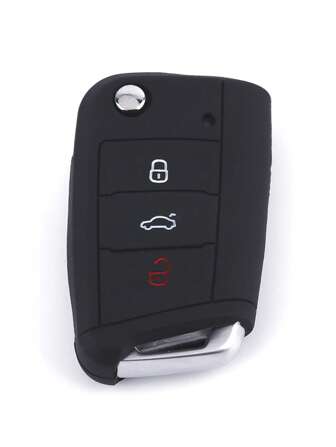1pc Black Silicone Car Key Protective Cover For VW Polo Golf 7 Tiguan, For SEAT Ateca Leon Ibiza, For Skoda Fabia Kodiaq Karoq, Shockproof