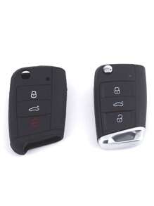 1pc Black Silicone Car Key Protective Cover For VW Polo Golf 7 Tiguan, For SEAT Ateca Leon Ibiza, For Skoda Fabia Kodiaq Karoq, Shockproof - Black - View 2