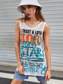 SWAVVY 1pc Slogan Graphic Tank Top - White - View 6