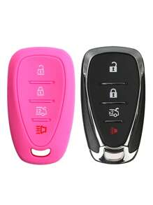 1pc Pink Silicone Car Key Protector Cover, Anti-drop, Suitable For Chevrolet - Pink - View 2