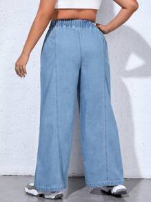 SHEIN EZwear Quần Denim kích thước lớn Túi màu trơn - Rửa nhẹ - Xem 3