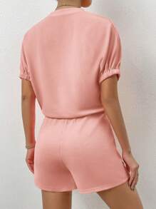 SHEIN LUNE Batwing Sleeve Tee & Slant Pocket Shorts - Pink - View 2