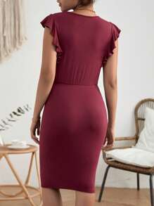 SHEIN Maternidad Vestido ajustado con nudo delantero ribete con fruncido - Burdeos - Ver 2