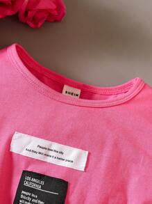 Đầm bé gái Đắp vá Túi Slogan Giải trí - Màu Hồng Tươi - Xem 5