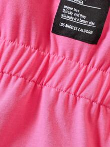 Đầm bé gái Đắp vá Túi Slogan Giải trí - Màu Hồng Tươi - Xem 6