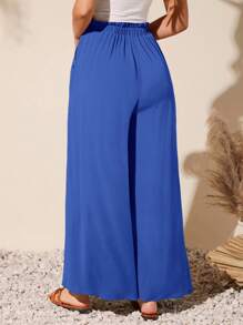 SHEIN VCAY Paperbag Waist Wide Leg Trousers - Blue - View 2