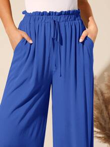 SHEIN VCAY Paperbag Waist Wide Leg Trousers - Blue - View 4
