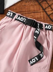 SHEIN Tween Girl Letter Graphic Tee & Flap Pocket Pants - Multicolor - View 8