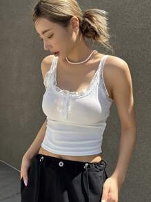 DAZY Lace Trim Button Front Tank Top Going Out Tops