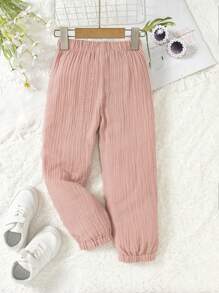 Toddler Girls' Double Layer Solid Coloured Breezy Drawstring Trousers - Pink - View 2