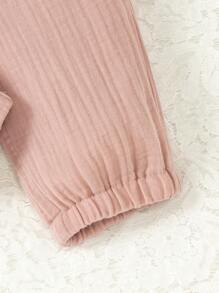 Toddler Girls' Double Layer Solid Coloured Breezy Drawstring Trousers - Pink - View 5