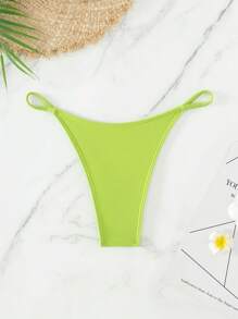 Solid Thong Bikini Bottom - Lime Green - View 1