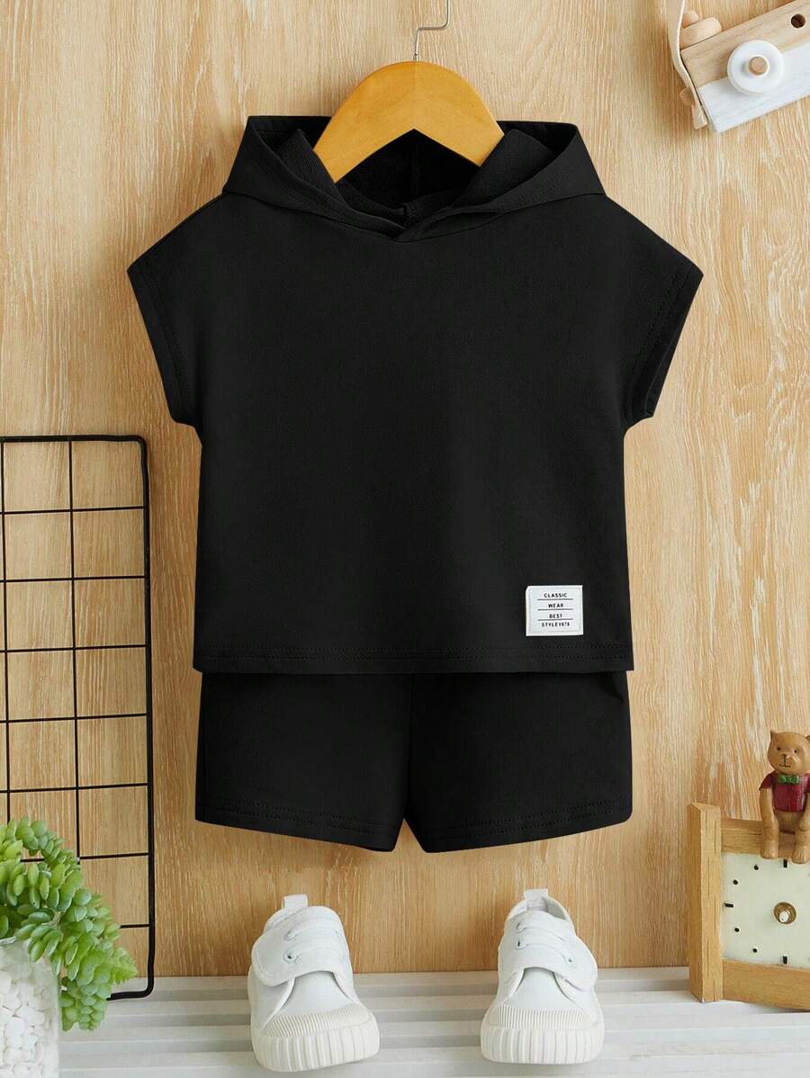 Baby Boy Letter Patched Detail Hooded Tee & Shorts