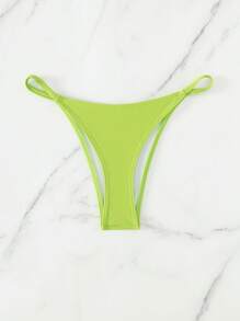 Solid Thong Bikini Bottom - Lime Green - View 2