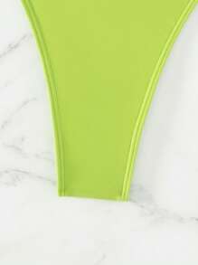 Solid Thong Bikini Bottom - Lime Green - View 3
