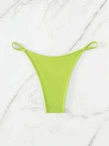 Solid Thong Bikini Bottom - Lime Green - View 4