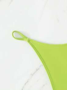 Solid Thong Bikini Bottom - Lime Green - View 5