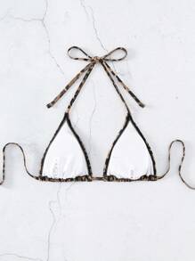 SHEIN Swim 2 piezas Top de traje de baño con cuello halter y estampado de leopardo (patrón de impresión aleatorio) para verano - Multicolor - Ver 2