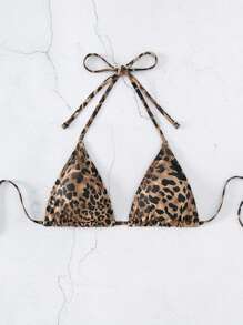 SHEIN Swim 2 piezas Top de traje de baño con cuello halter y estampado de leopardo (patrón de impresión aleatorio) para verano - Multicolor - Ver 4