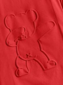 SHEIN Tween 男童休闲熊压花短袖落肩 T 恤，适合夏季 - 紅色 - 查看 4