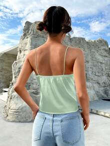 SHEIN EZwear Áo khoác và áo lót dành cho xe tăng nữ xoắn lại màu trơn Thanh lịch - Màu xanh Bạc hà - Xem 2