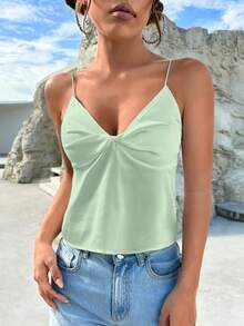 SHEIN EZwear Áo khoác và áo lót dành cho xe tăng nữ xoắn lại màu trơn Thanh lịch - Màu xanh Bạc hà - Xem 3