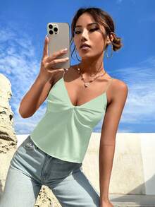 SHEIN EZwear Áo khoác và áo lót dành cho xe tăng nữ xoắn lại màu trơn Thanh lịch - Màu xanh Bạc hà - Xem 7