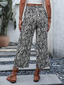SHEIN LUNE Zebra Striped Wide Leg Trousers - Black and White - View 2