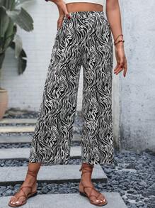 SHEIN LUNE Zebra Striped Wide Leg Trousers - Black and White - View 3