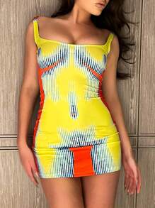 Body Heat Map Print Bodycon Dress - Yellow - View 1