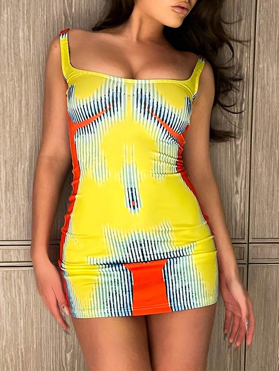 Body Heat Map Print Bodycon Dress - Yellow - View 1