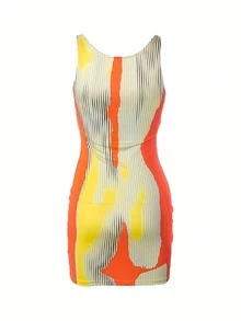 Body Heat Map Print Bodycon Dress - Yellow - View 2