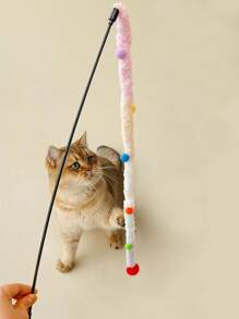 1pc Fuzzy Strip Cat Teaser Stick For Cat For Interaction - White - View 1