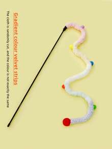1pc Fuzzy Strip Cat Teaser Stick For Cat For Interaction - White - View 5