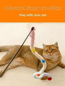 1pc Fuzzy Strip Cat Teaser Stick For Cat For Interaction - White - View 6